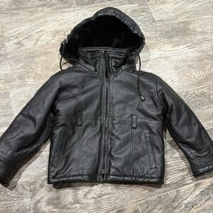 Vintage 90s Pelle Moda Girls Leather Jacket Full Zip Faux Fur Lined Black Sz S